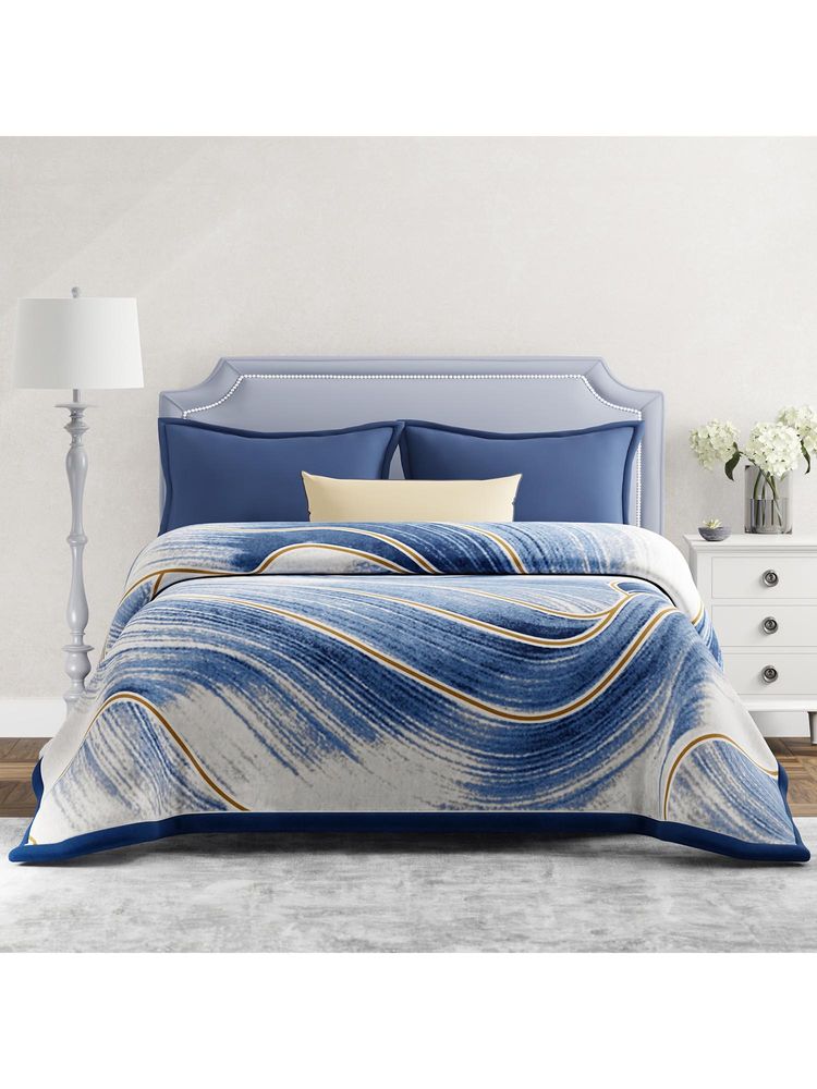 Boutique Living Platinum Pulse Blue Abstract Polyester 2 Ply Blanket (Double)-picture-19