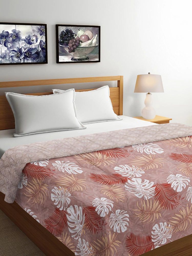 FABINALIV Pink Floral Reversible Mild Winter 350 Gsm Micro Fiber Filling Bed Comforter (Double)-image-12