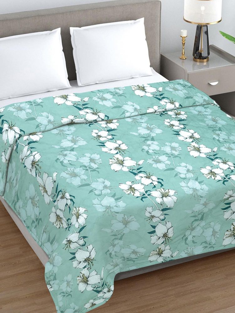 FABINALIV Green Floral Ultrasonic Quilted Reversible 350 Gsm Ac Room Bed Comforter (Double)-image-36