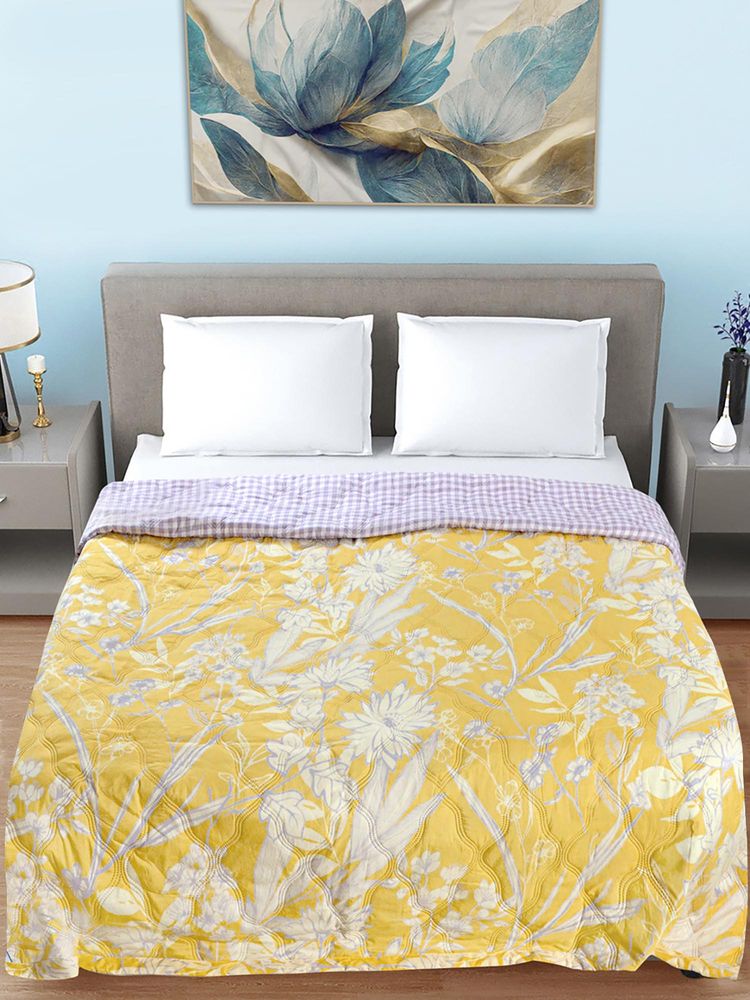 FABINALIV Yellow Floral Ultrasonic Quilted Reversible 350 Gsm Ac Room Bed Comforter (Double)-image-31
