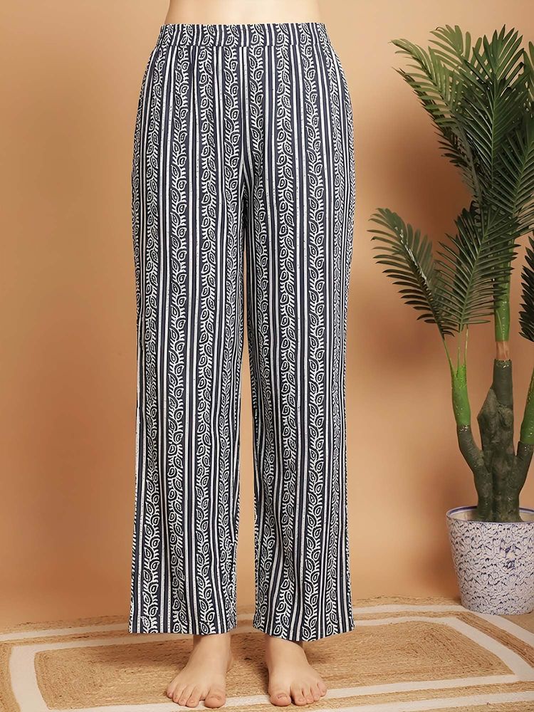 Indreams Navy Blue Cotton Printed Pyjama-image-4