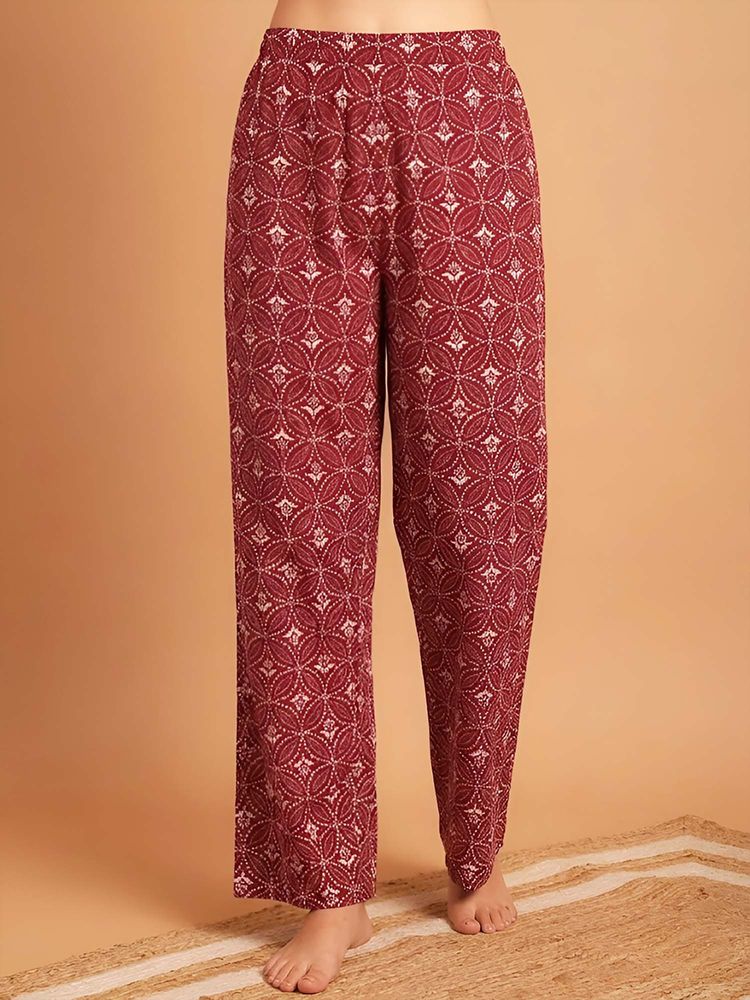 Indreams Maroon Cotton Printed Pyjama-picture-24