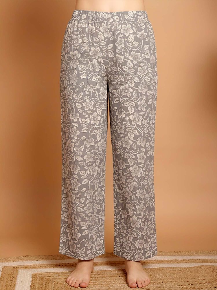 Indreams Grey Cotton Floral Printed Pyjama-picture-23
