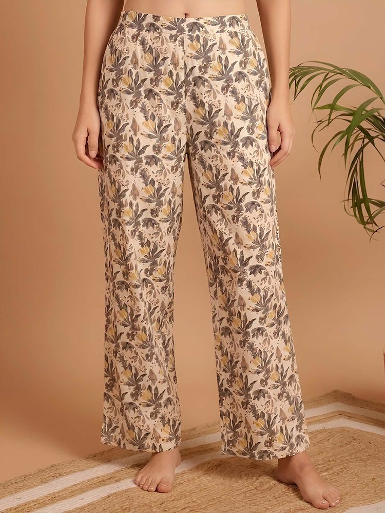 Indreams Beige Cotton Floral Printed Pyjama-picture-35