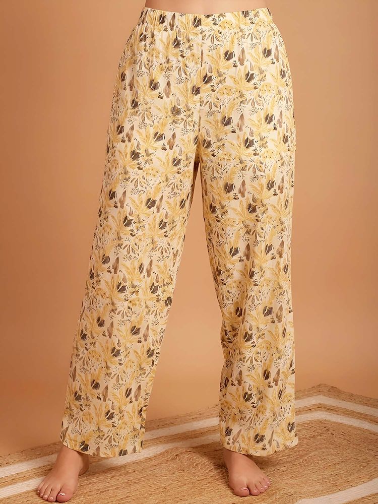 Indreams Yellow Cotton Floral Printed Pyjama-picture-29