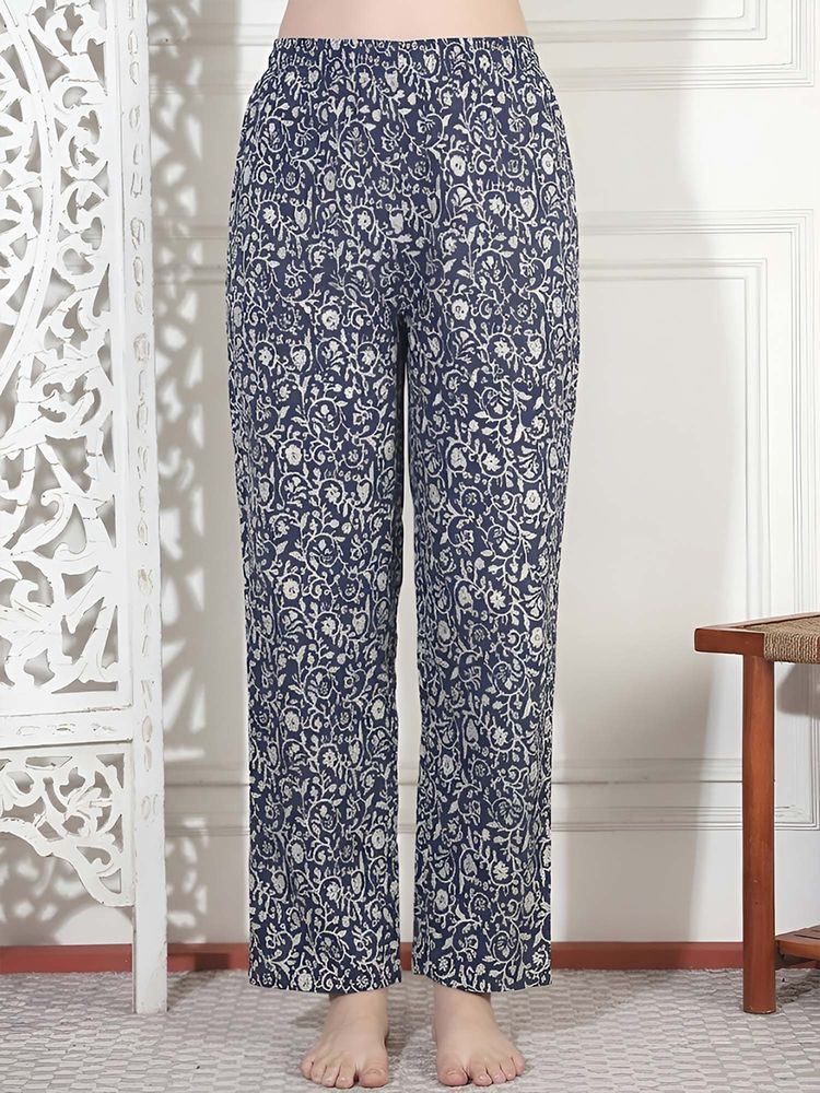 Indreams Navy Blue Cotton Floral Printed Pyjama-picture-37