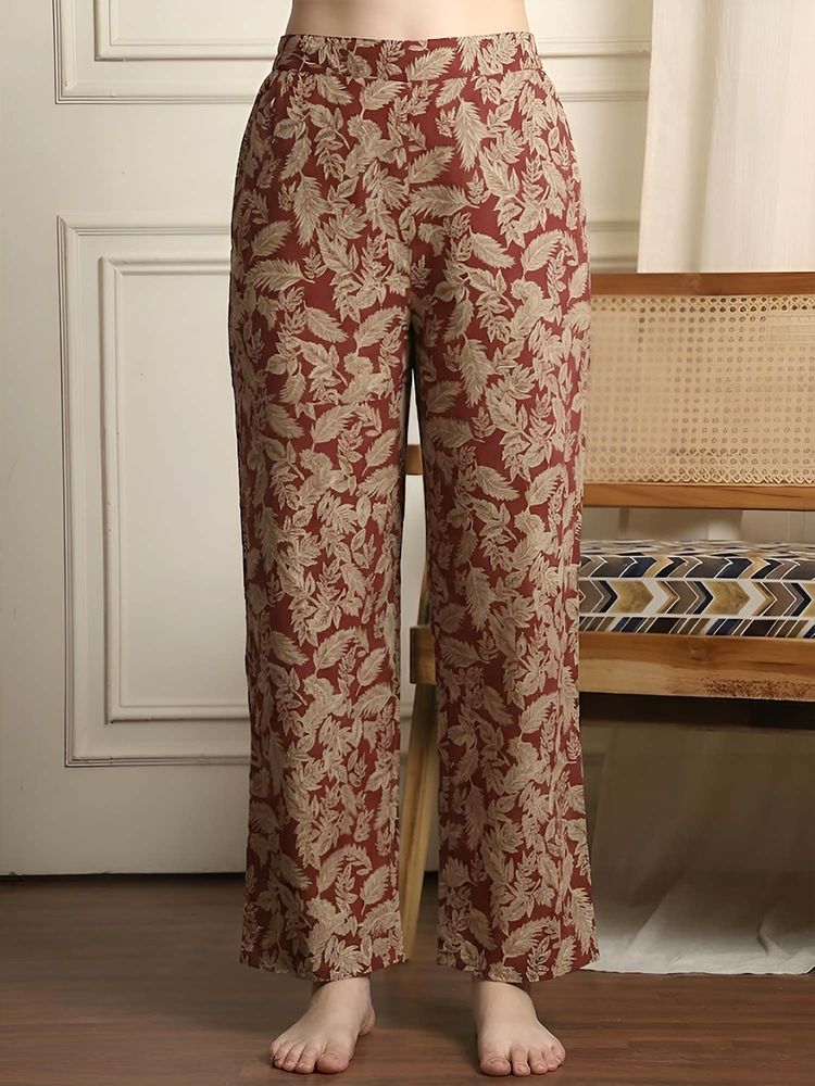Indreams Maroon Cotton Floral Printed Pyjama-picture-39