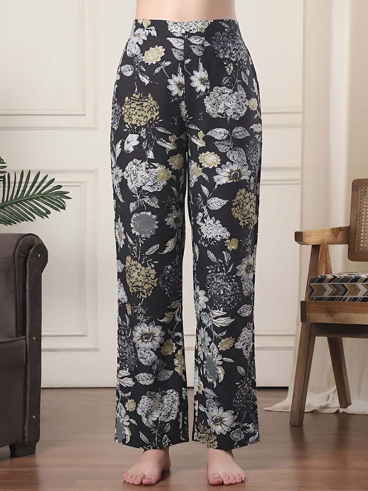 Indreams Black Cotton Floral Printed Pyjama-picture-34