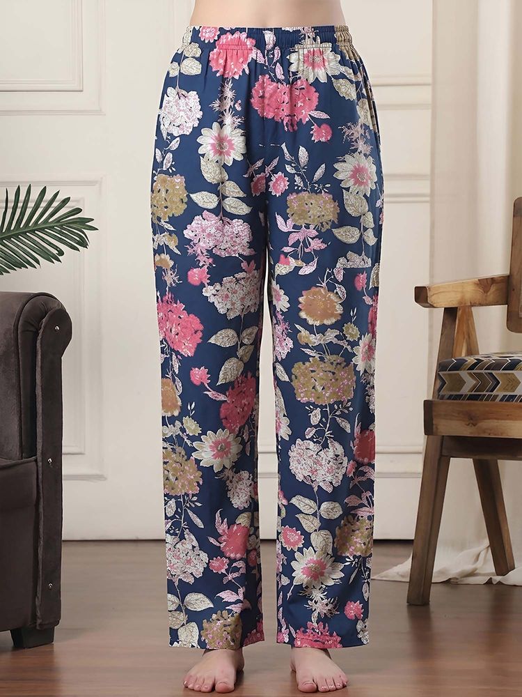 Indreams Navy Blue Cotton Floral Printed Pyjama-picture-30