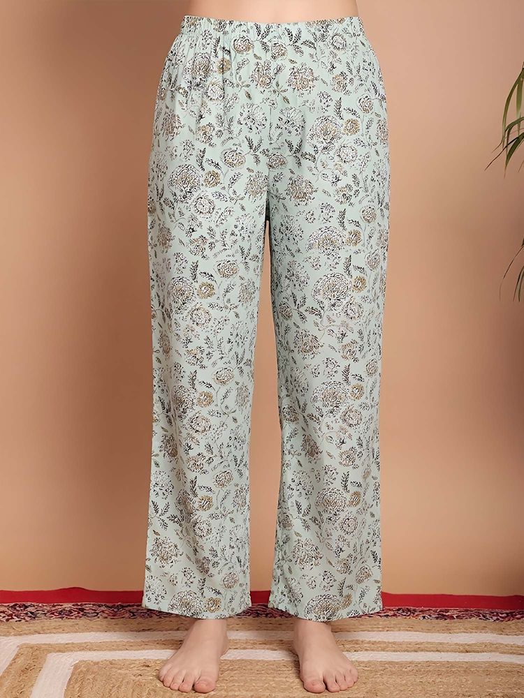 Indreams Green Cotton Floral Printed Pyjama-picture-31