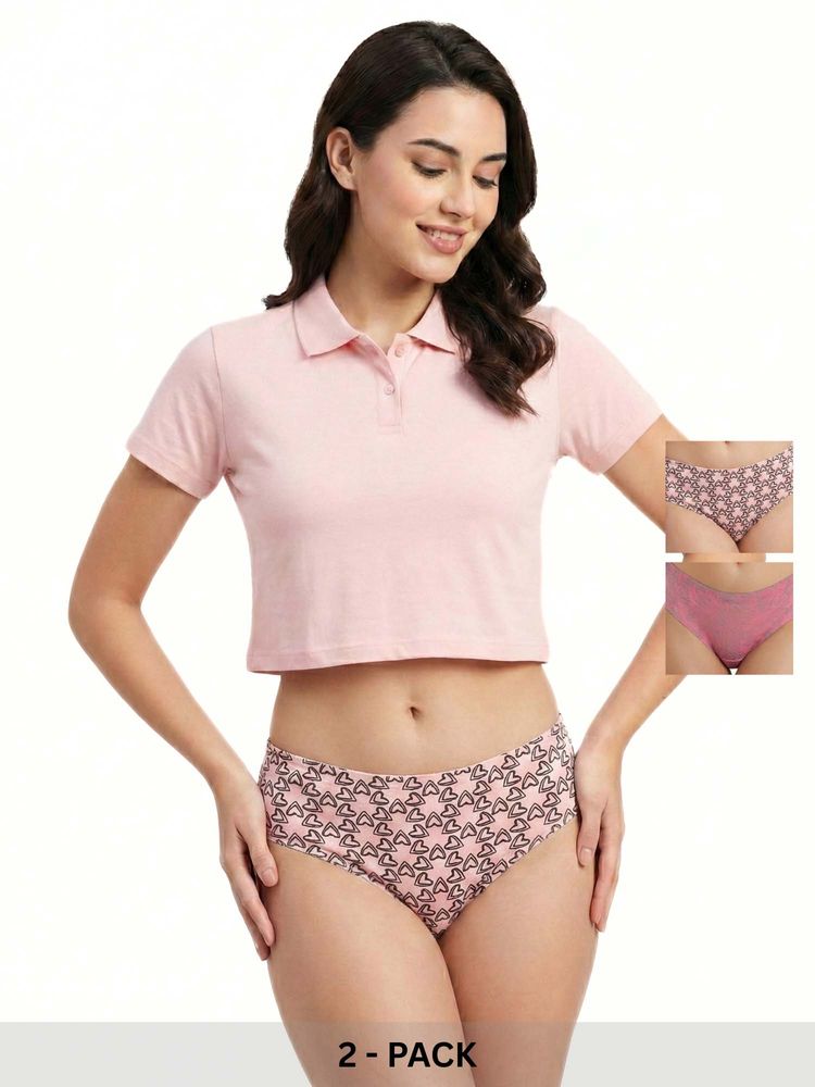 Curwish Women's Beautiful Basics Pink Printed Briefs (Pack Of 2)-image-6
