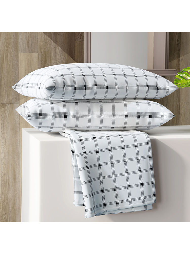 Layers Zen Collection 220TC White Checkered Flat Bedsheet Set-image-25