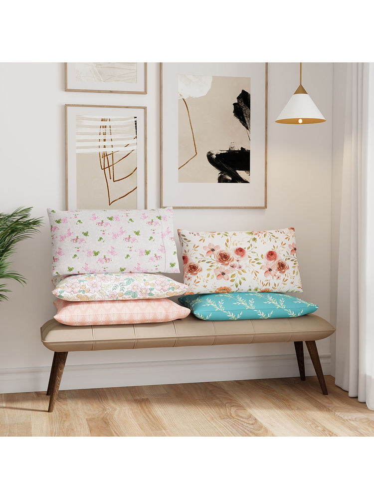 Layers Color Sense by Layers Ivy Teal Garden Printed Double Bed Sheet Pillow Covers (Queen)-image-3