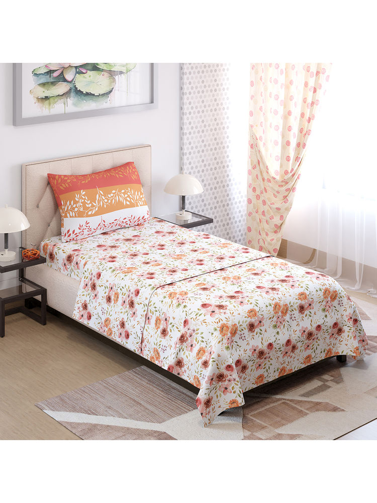 Layers Color Sense by Layers Ivy Collection Orange Floral Printed Bed Sheet Pillow Covers (Single)-picture-15