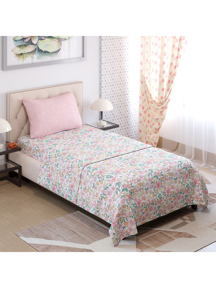 Layers Color Sense by Layers Ivy Collection Pink Bouquet Printed Bed Sheet Pillow Covers (Single)-image-3