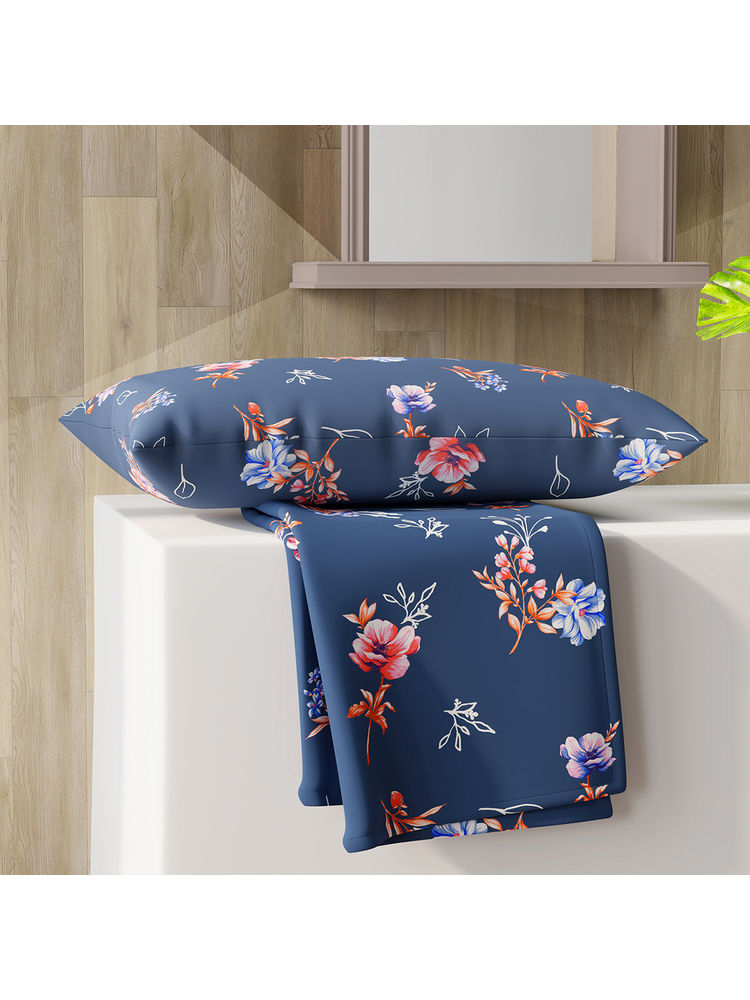 Layers Emaline Collection 144 TC 100% Cotton Blue Spring Floral Single Size Flat Bedsheet Set-image-2