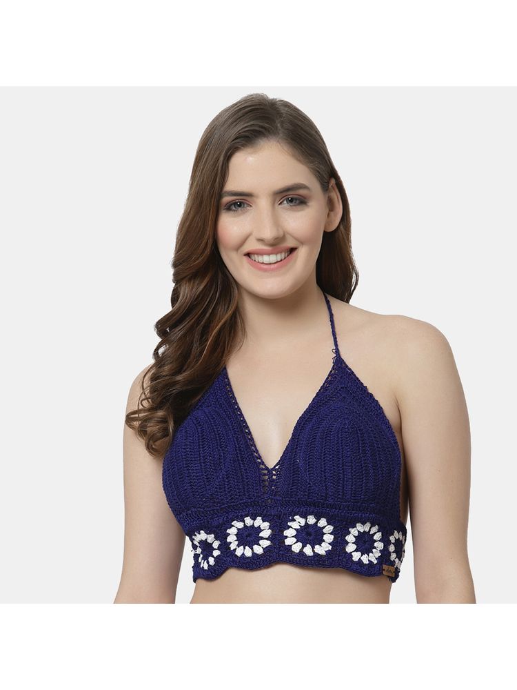 Velvery Handmade Crochet Granny Square Tank Top Bra-Blue