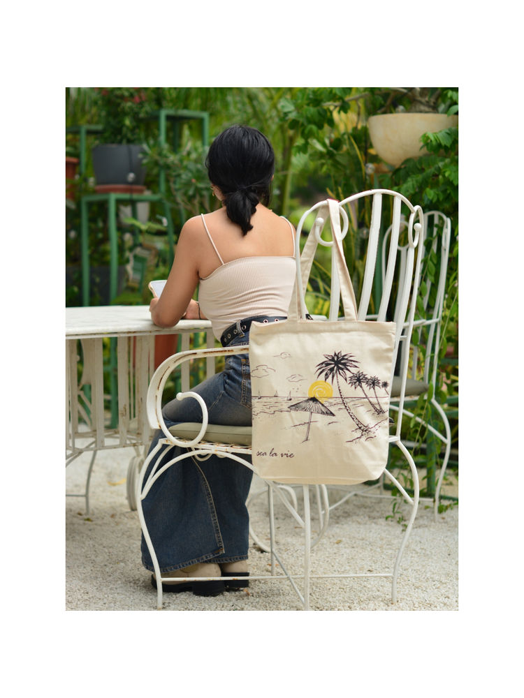 EcoRight White Sea La Vie Canvas Tote Bag with Zip-picture-9