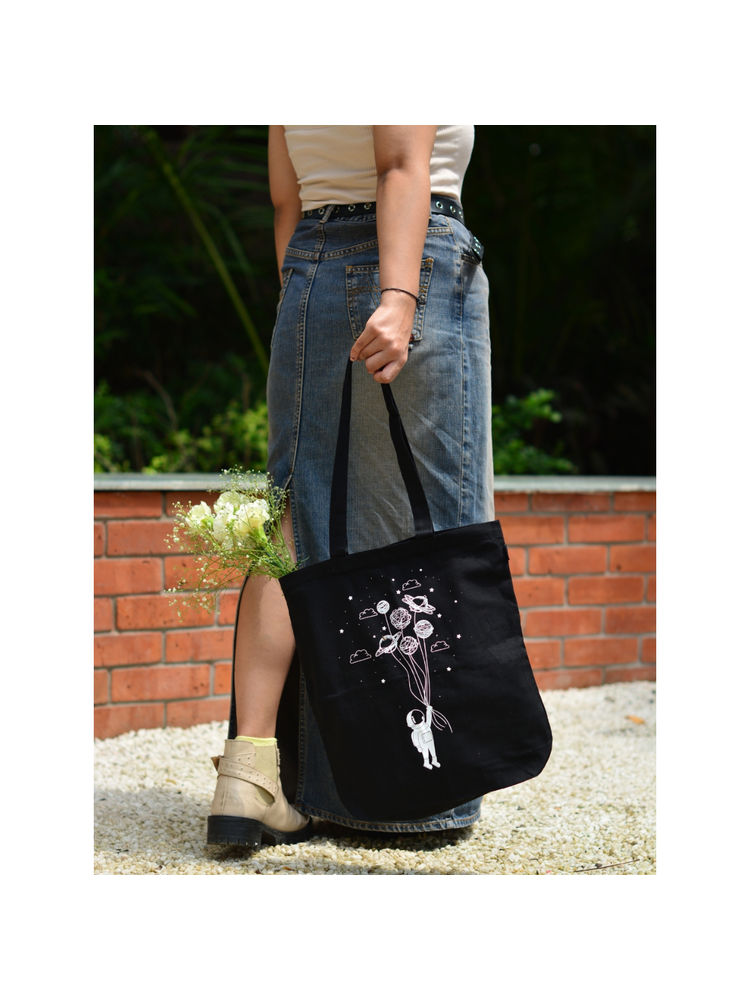 EcoRight Black Fly Me To Space Canvas Tote Bag with Zip-picture-11