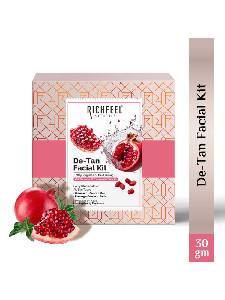 Richfeel Detan Facial Kit with Pomegranate - Brightens Complexion & Reduces Pigmentation