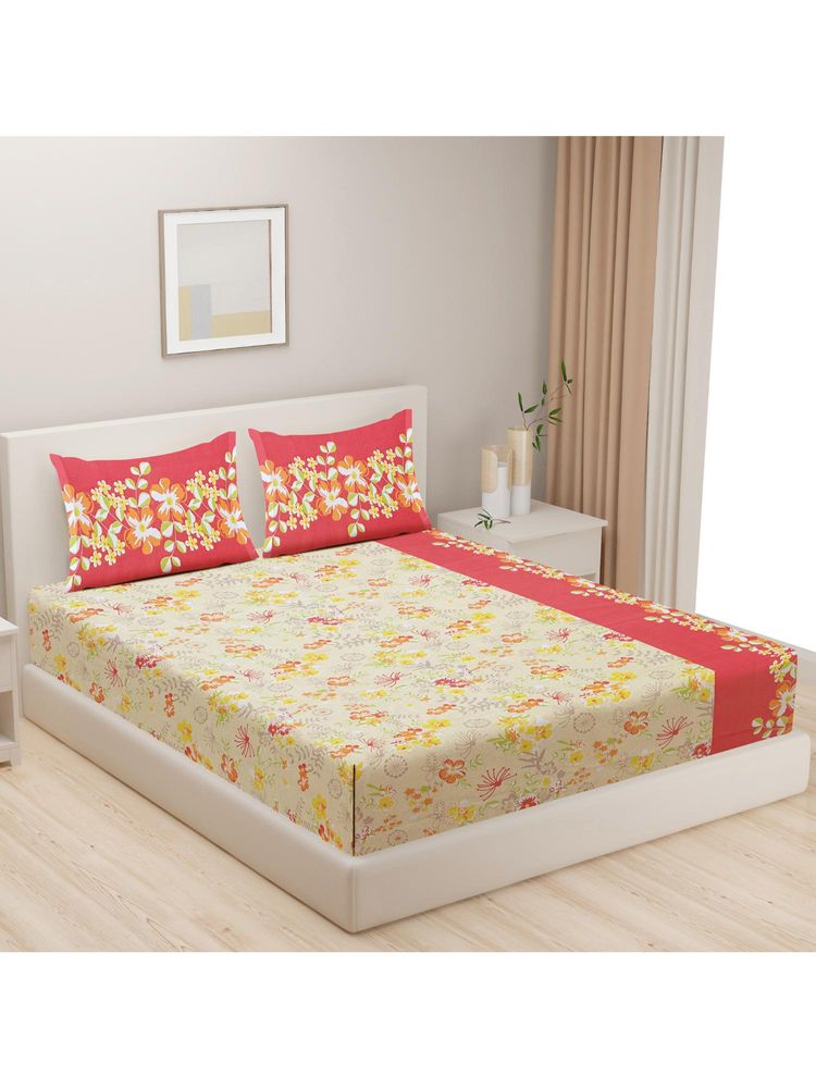 Swayam Floral 144 Tc Double Bedsheet With 2 Pillow Cover Beige-picture-26