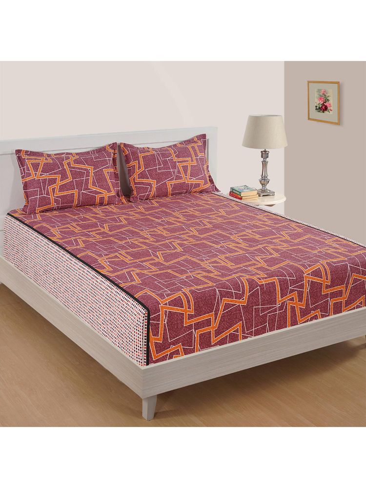 Swayam Abstract 144 Tc Double Bedsheet With 2 Pillow Cover Red-image-48