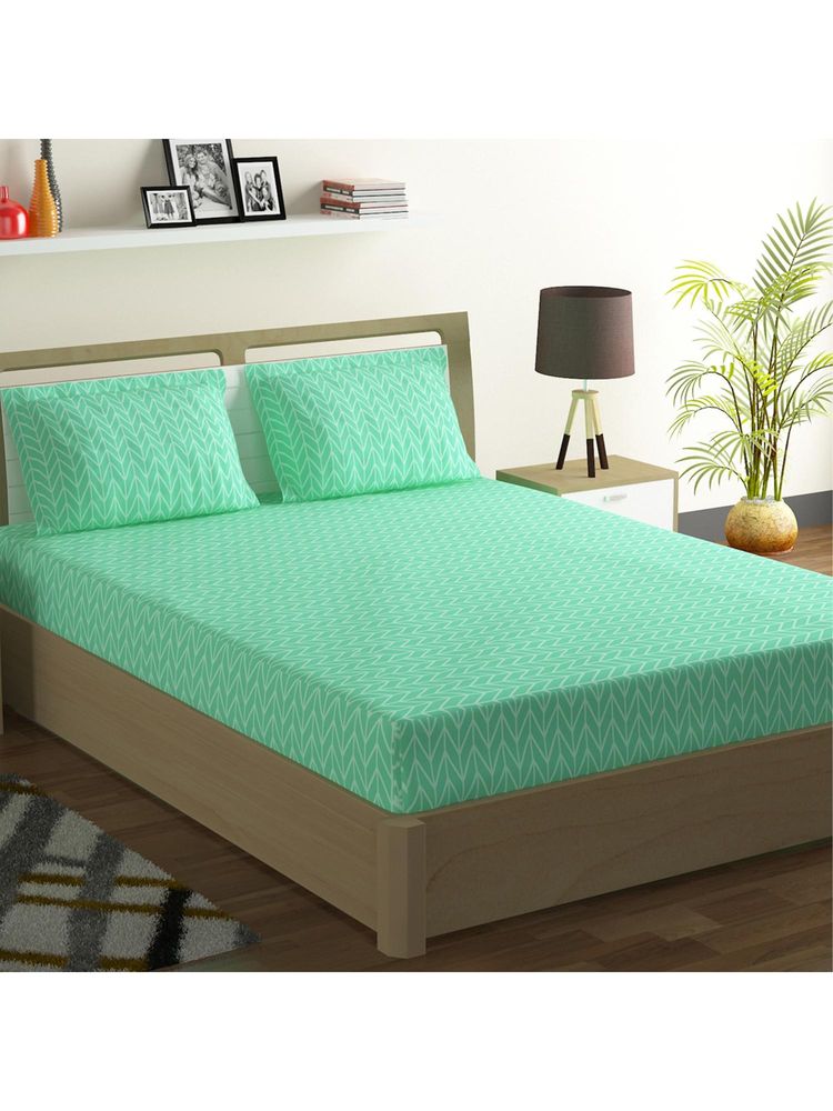 Swayam Geometric 180 Tc Double Bedsheet With 2 Pillow Cover Green-picture-31