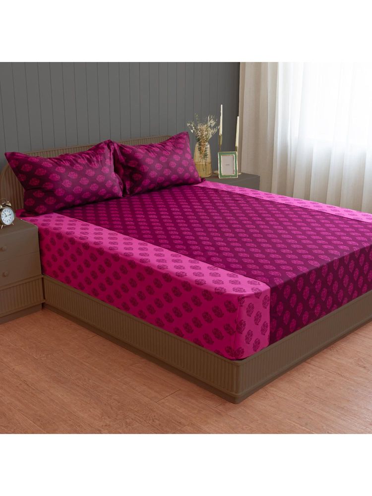 Swayam Ethnic 210 Tc Double Bedsheet With 2 Pillow Cover Pink-picture-2