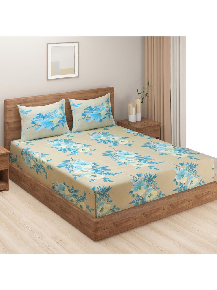 Swayam Floral 170 Tc Double Bedsheet With 2 Pillow Cover Beige-picture-10