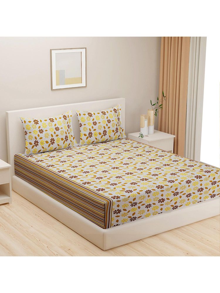 Swayam Floral 170 Tc Double Bedsheet With 2 Pillow Cover Brown-picture-9