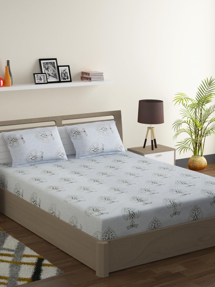 Swayam Ethnic 210 Tc King Bedsheet With 2 Pillow Cover Grey-picture-28
