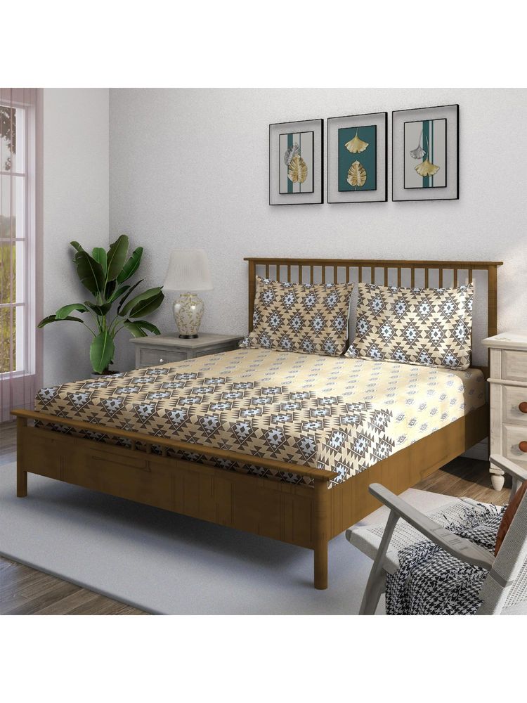 Swayam Ethnic 210 Tc King Bedsheet With 2 Pillow Cover Beige-picture-28