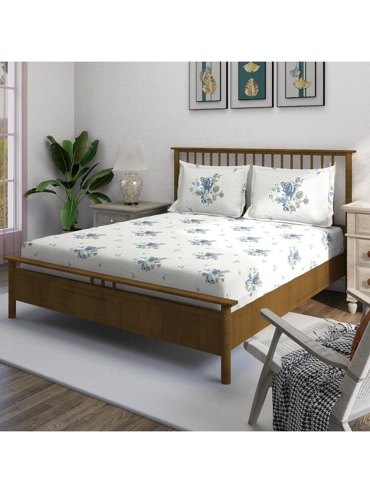 Swayam Floral 210 Tc King Fitted Bedsheet With 2 Pillow Cover Grey-image-7