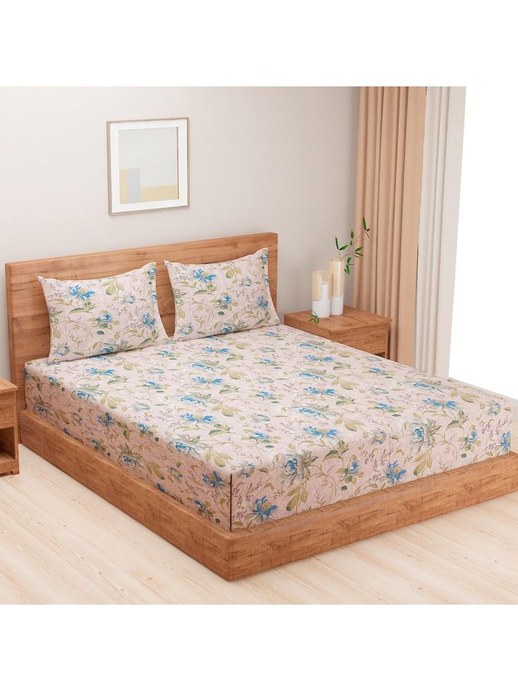 Swayam Floral 144 Tc King Fitted Bedsheet With 2 Pillow Cover Pink-image-2