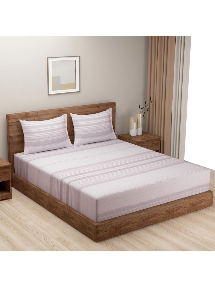 Swayam Geometric 210 Tc King Fitted Bedsheet With 2 Pillow Cover Pink-picture-49