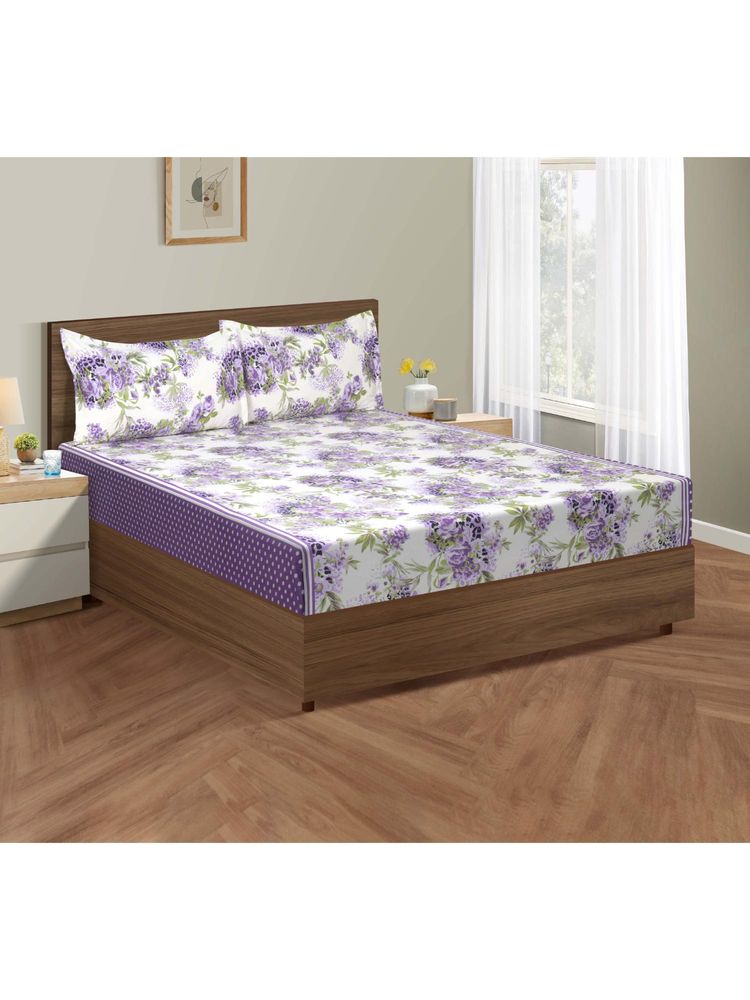 Swayam Floral 170 Tc King Fitted Bedsheet With 2 Pillow Cover Multi-Color-picture-14