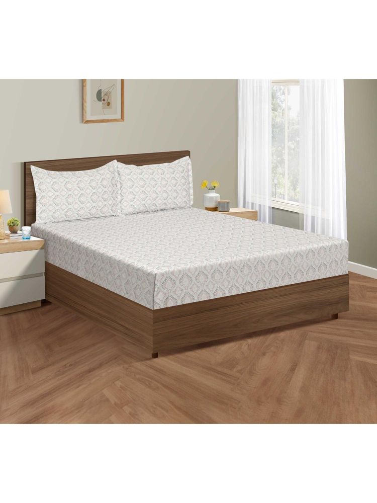 Swayam Ethnic 300 Tc King Fitted Bedsheet With 2 Pillow Cover Grey-picture-15