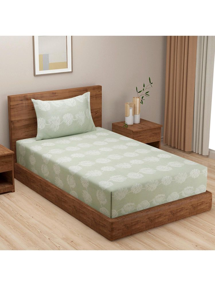 Swayam Floral 210 Tc Single Bedsheet With Pillow Cover Green-picture-37