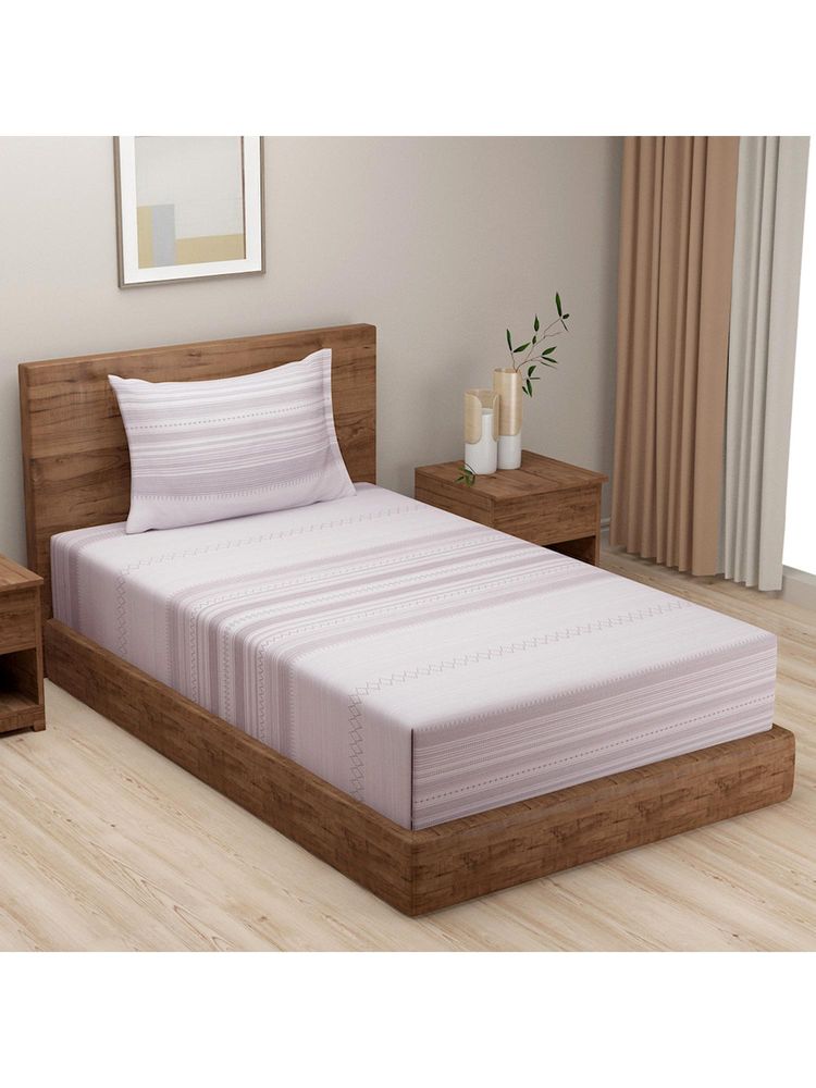 Swayam Solid-Plain 210 Tc Single Bedsheet With Pillow Cover Off White-image-2