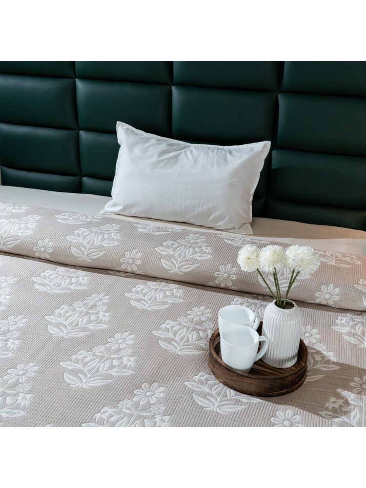 Saral Home Floral All Season Bedspread-Comforter-Quilt with Pillow Cover Beige-picture-16