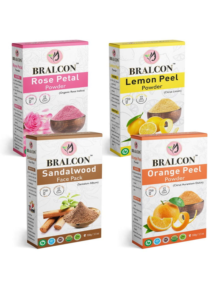BRALCON Rose Petal, Sandalwood, Orange & Lemon Peel Powder Combo - Set Of 4-image-48