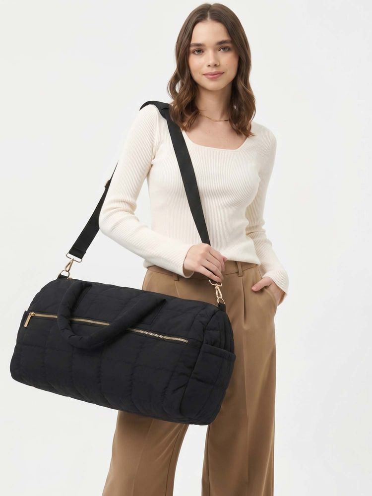 Accessorize London Women’s Black Quilted Weekend Duffle Bag With Detachable Strap-picture-39