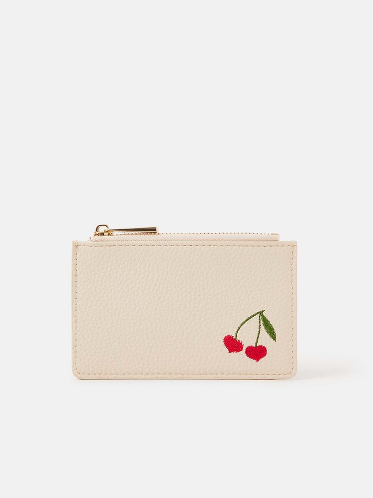 Accessorize London Women's Cream Cherry Embroidered Card Holder-picture-30