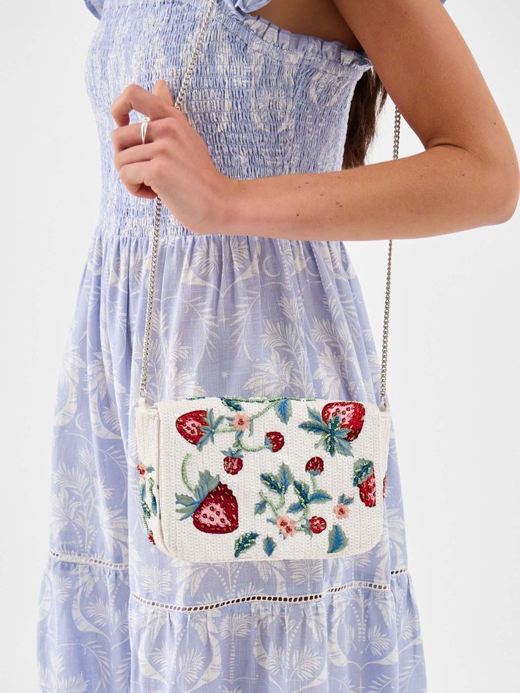 Accessorize London Women's White Strawberry Beaded Sling Bag-picture-39