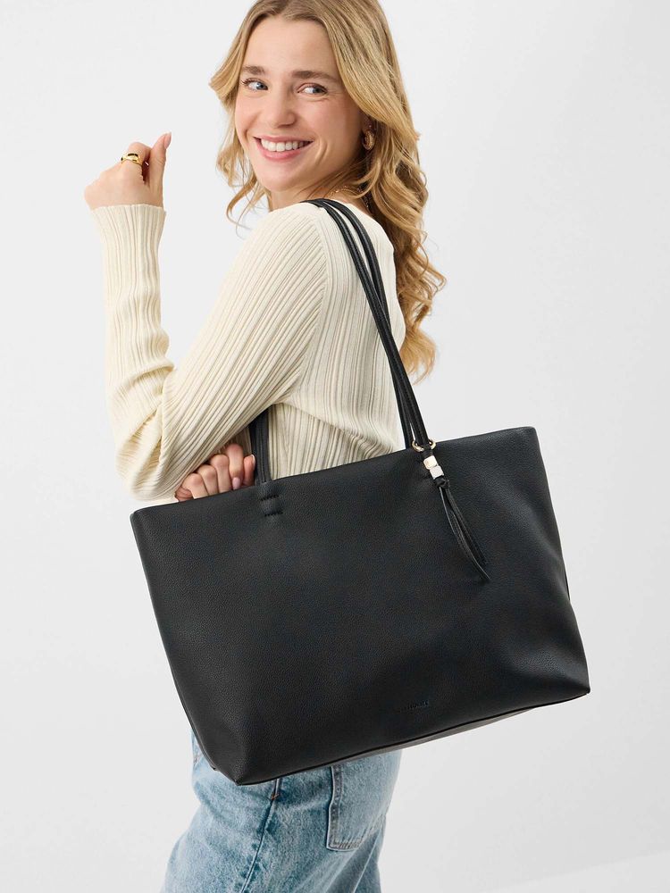 Accessorize London Women's Black Charm Faux Leather Tote Bag-picture-29