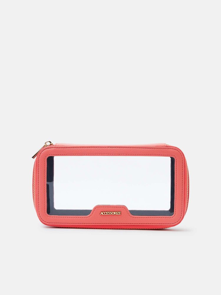 Accessorize London Women's Pink Clear Travel Makeup Pouch-image-36