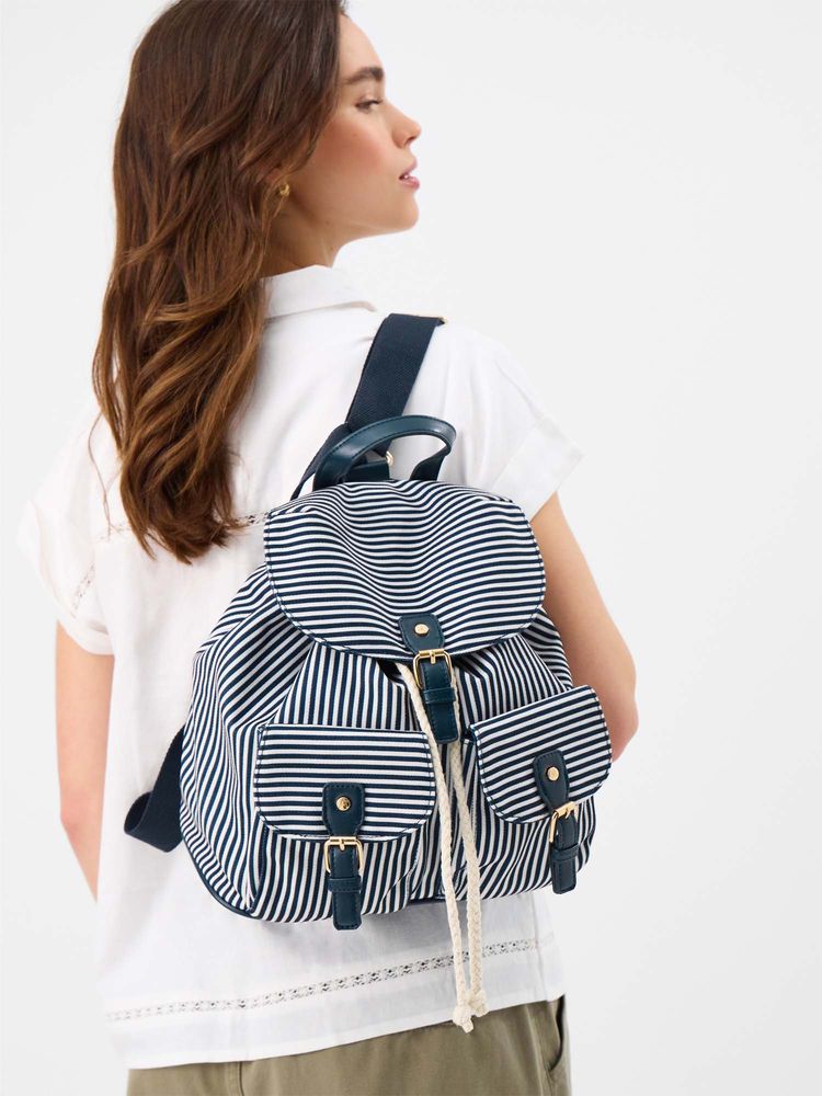 Accessorize London Women's Navy Blue Stripe Printed Backpack-picture-18