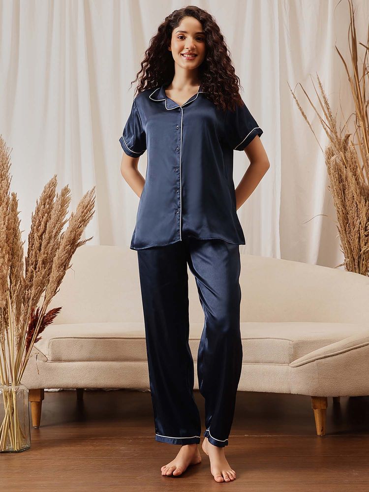Clovia Satin Button-Down Shirt And Pyjama-picture-24
