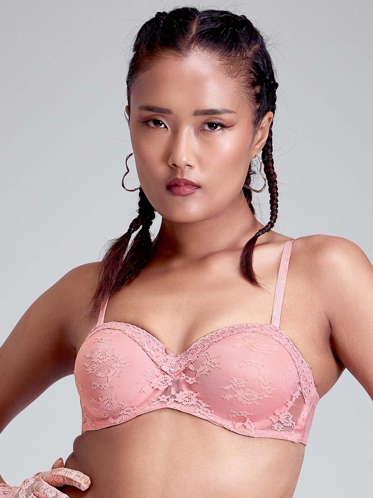 MAROON Seamless Padded Partywear Strapless Half Coverage Underwire Balconette Bra Pink-image-18