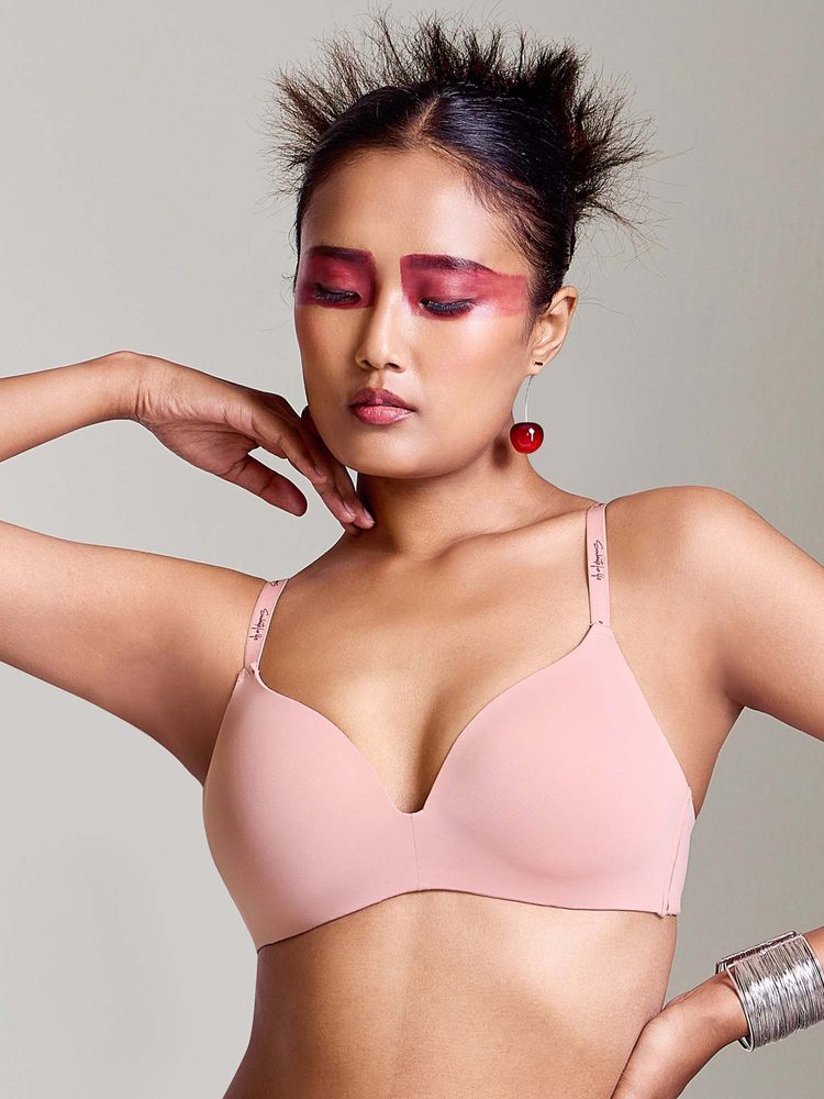 MAROON Seamless Padded Plunge Deeper Cleavage Signature Straps Everyday T-Shirt Bra Pink-image-2